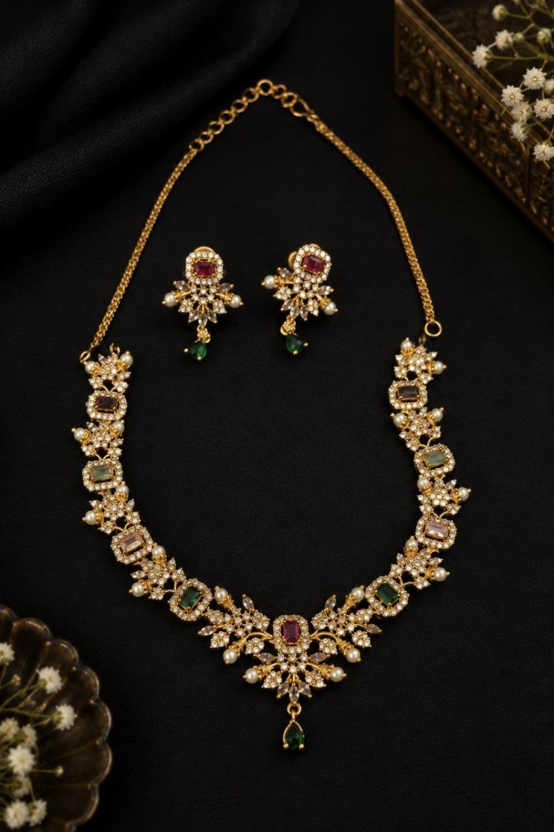 Multicolor Floral Necklace Set with Earrings, photo 1