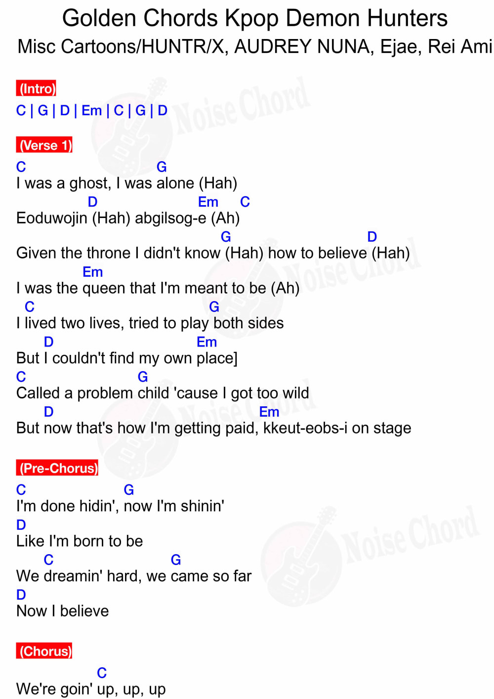 The chords match the chords and lyrics. are transposed key to a different. The chord progression was created byNoiseChord.com