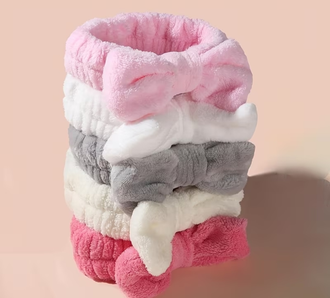 Diadema Peluda con Moño para Skincare