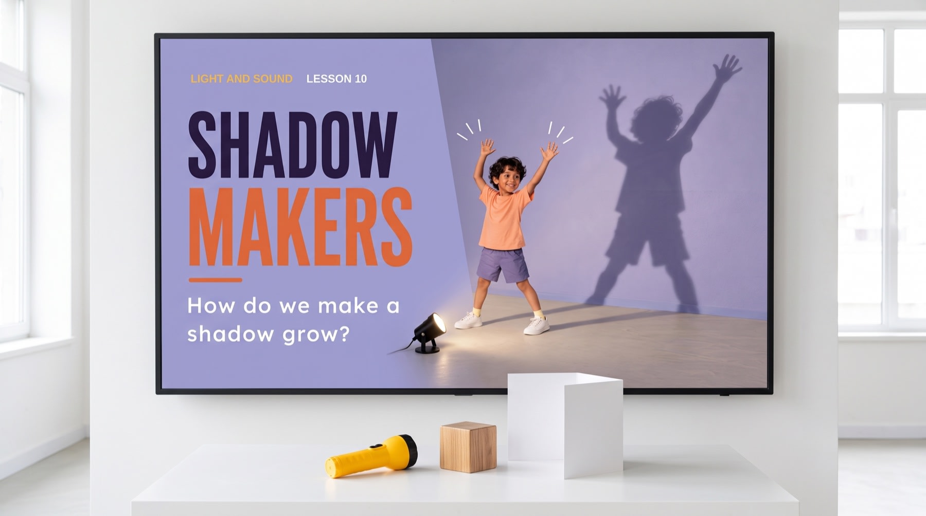 A Light and Sound teaching slide on a classroom screen