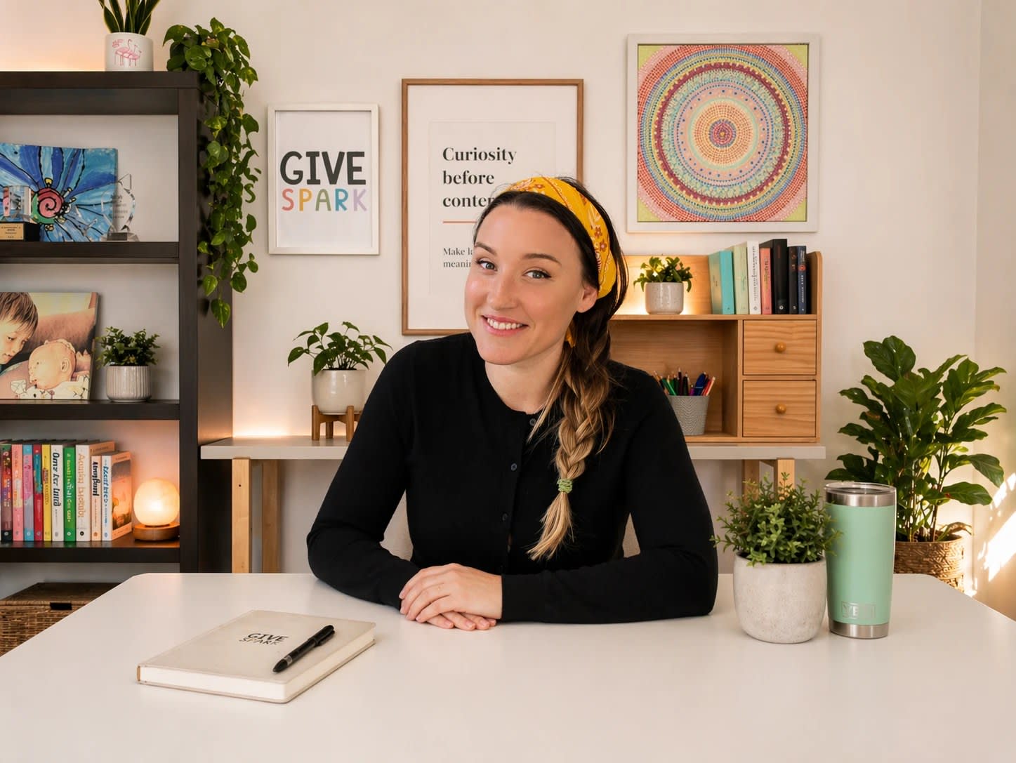 Vicky Brooks, founder of Give Spark, at her desk