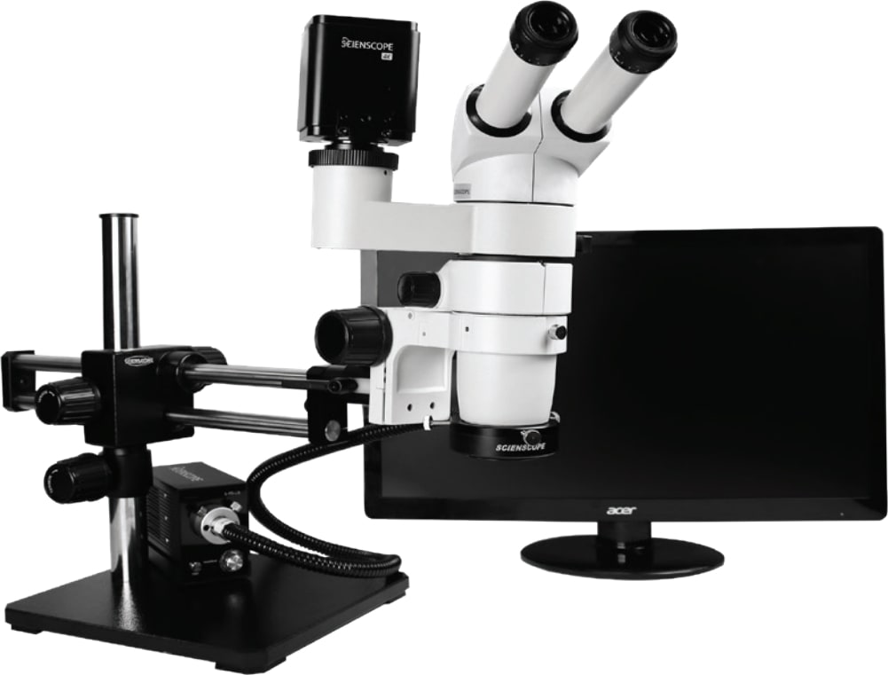 Scienscope E-Series 20-Degree Binocular Head and Quadrant Compact LED Ring Light