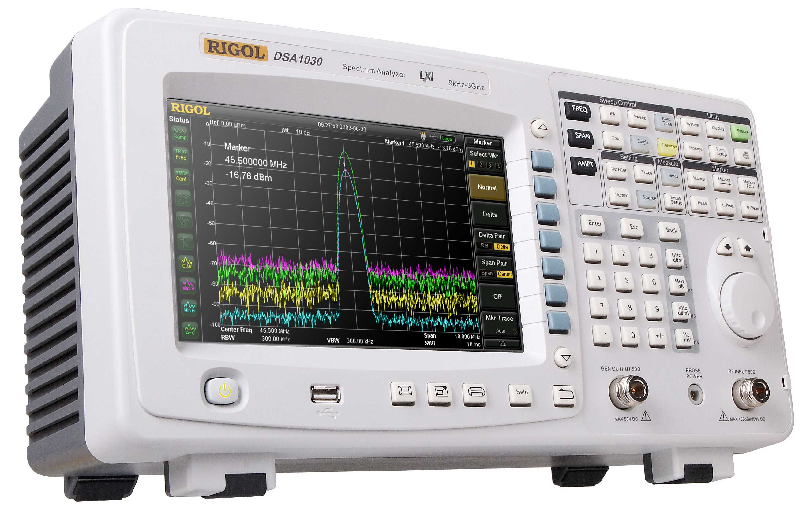 Rigol DSA1030PATG3 Spectrum Analyzers Bandwidth Range Max 3 Ghz, Bandwith Range Min 9 kHz