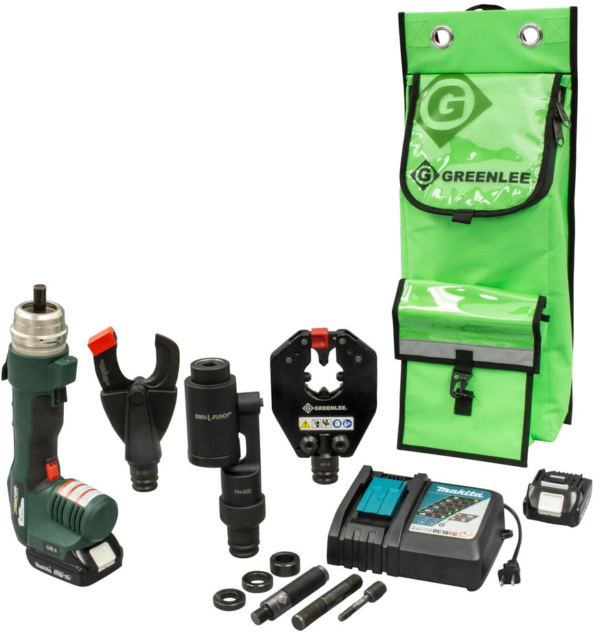 Greenlee EC-QKS11 - GRE-6 Multi-tool with Quad Point Crimper, CU/AL Cutter & Knockout Punch, 120V Charger
