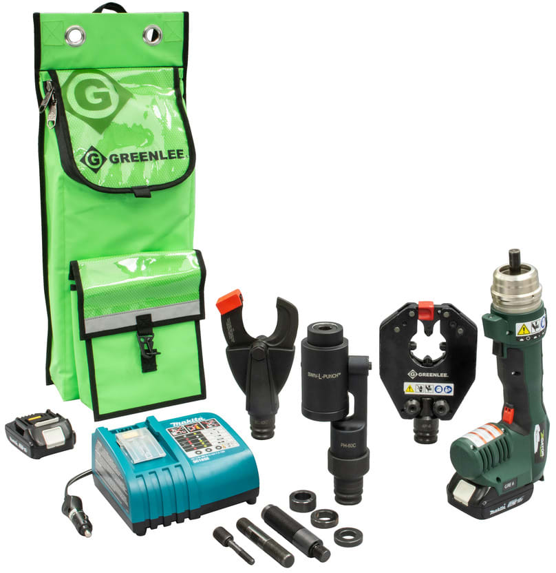 Greenlee EC-QKS12 - GRE-6 Multi-Tool with Quad Point Crimper, CU/AL Cutter & Knockout Punch, 12V Charger