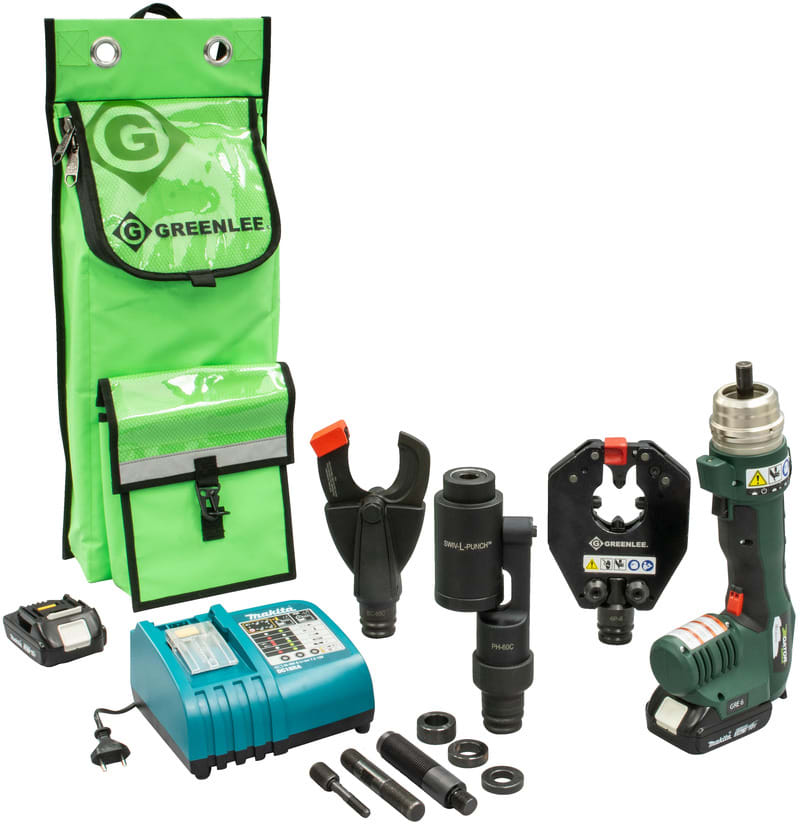 Greenlee EC-QKS22 - GRE-6 Multi-Tool with Quad Point Crimper, CU/AL Cutter & Knockout Punch, 230V Charger