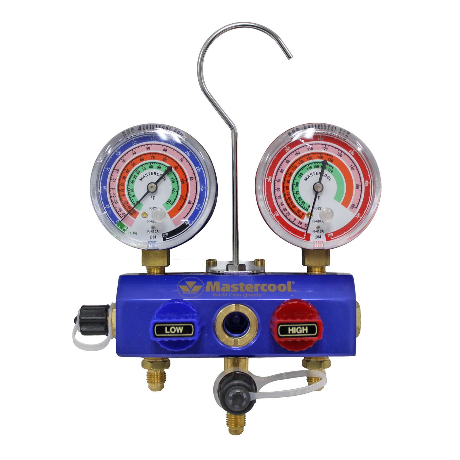 Mastercool 58103 - R410A, R22, R404A 2-3-Way Aluminum Manifold with 2 1/2-Inch Gauges