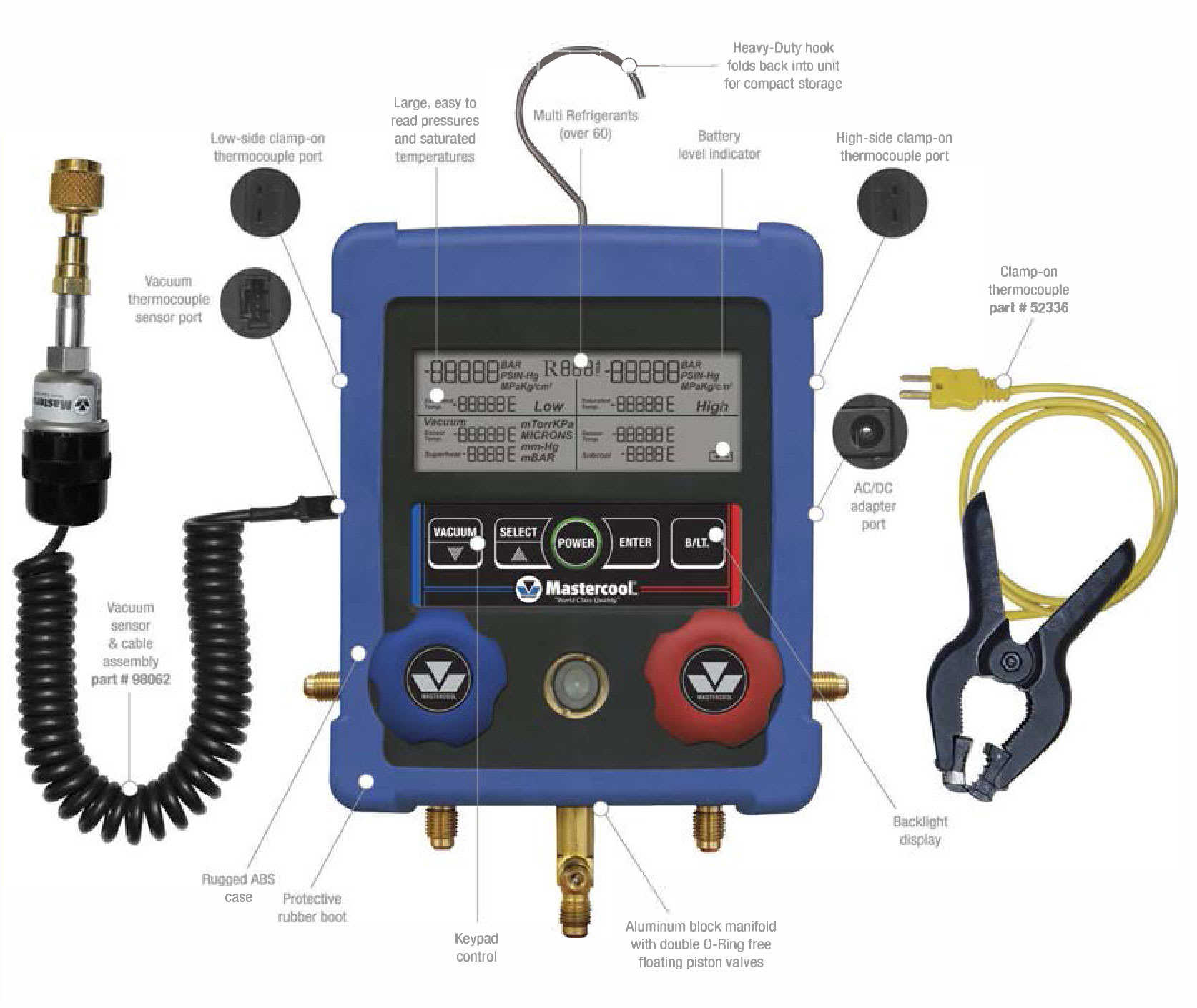 Mastercool 99772A HVAC 2Way Digital Manual Manifold Kit TEquipment