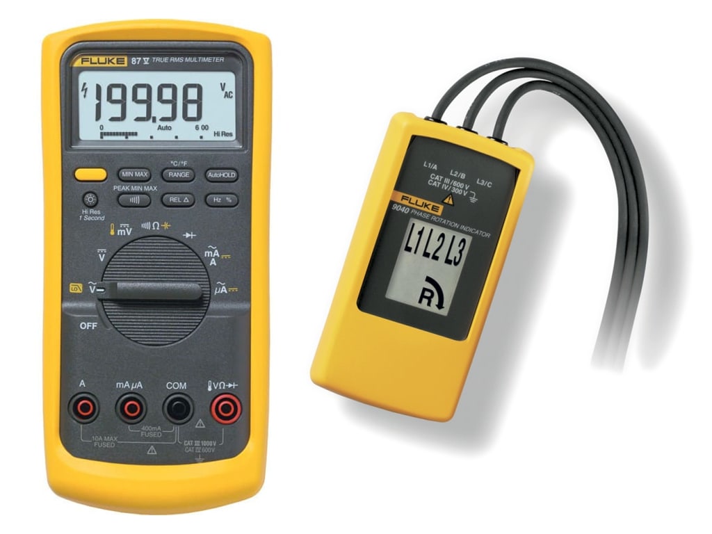 Fluke 87-5 Kit 1 - 87-5 Digital Multimeter (87-V) and 9040 Phase Rotation Indicator Meter |