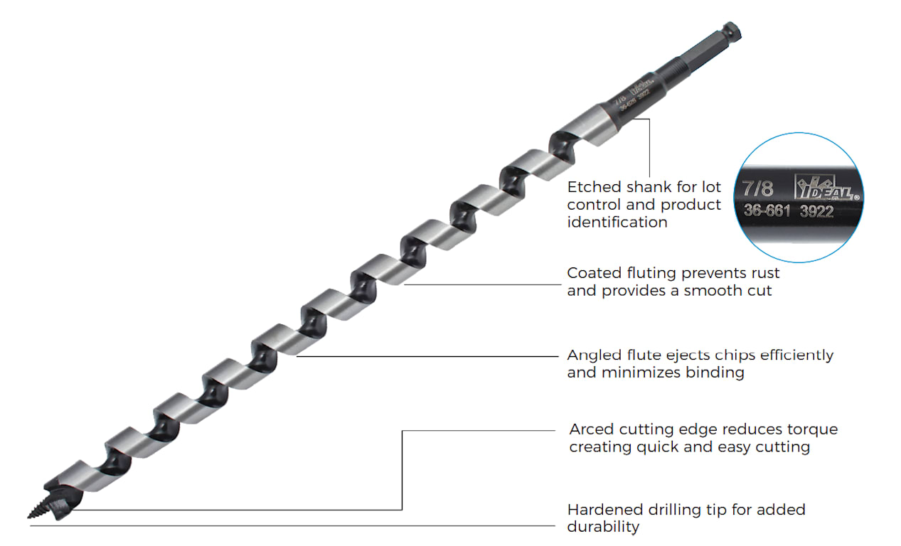 Ideal 36-632 - Single Flute Ship Auger, 7-1/2-inch x 5/8-inch | TEquipment