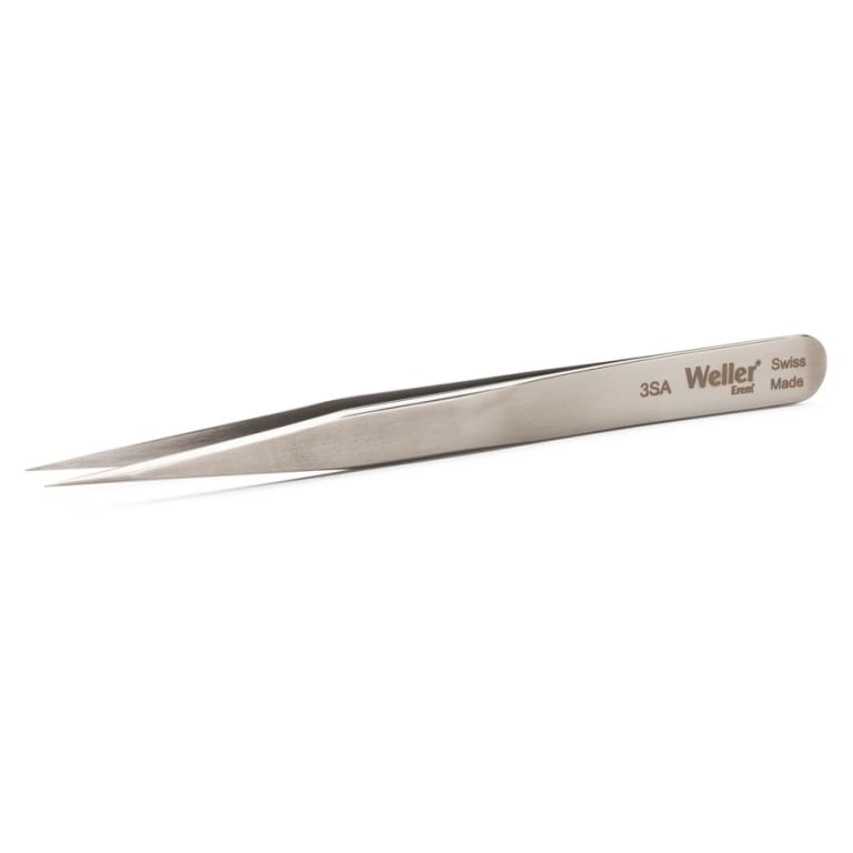 Stainless Steel Non-Magnetic Precision Tweezers with Very Fine Point Tips  for Microelectronics Applications, 4-3/4 Length