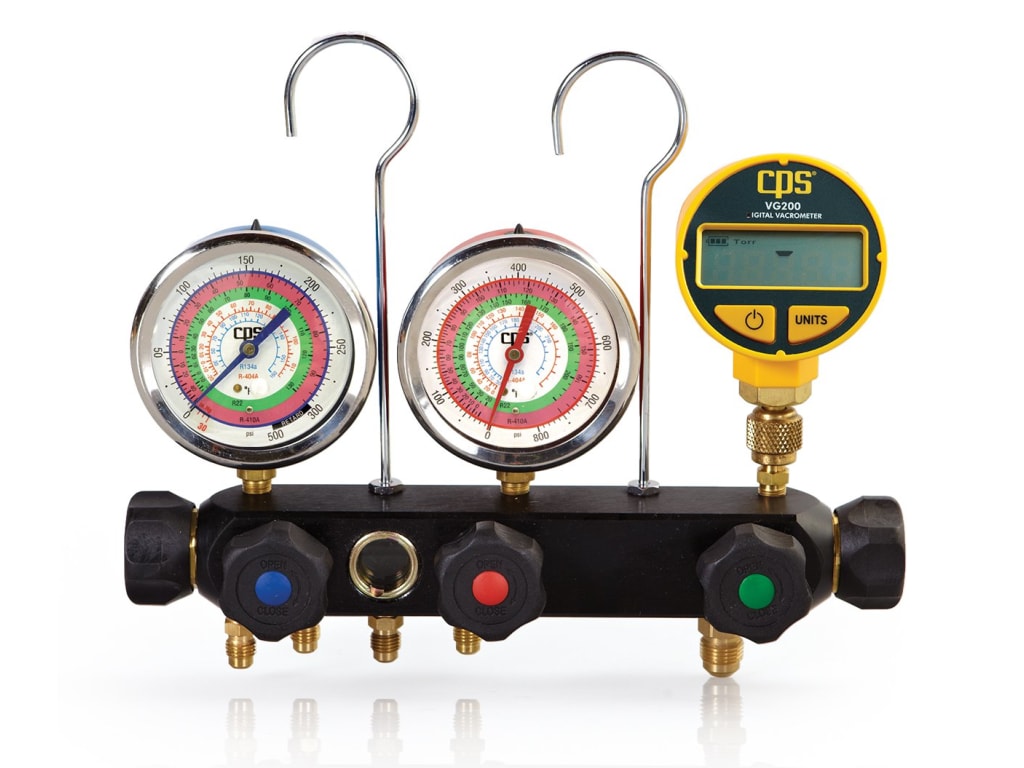 CPS MV5H3D Deep Vacuum 5 Valve Manifold with Oil Filled Gauges TEquipment