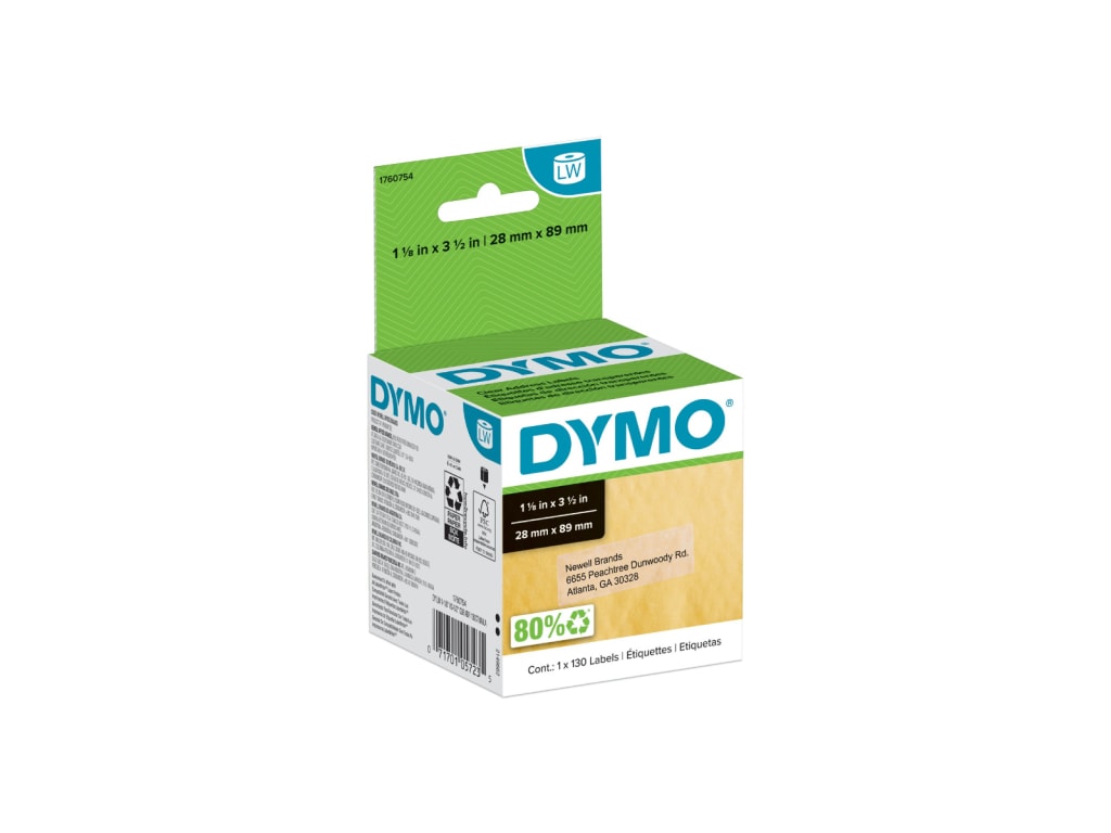 Dymo 1760754 LabelWriter Address Labels, Clear, 1-1/8 x 3-1/2