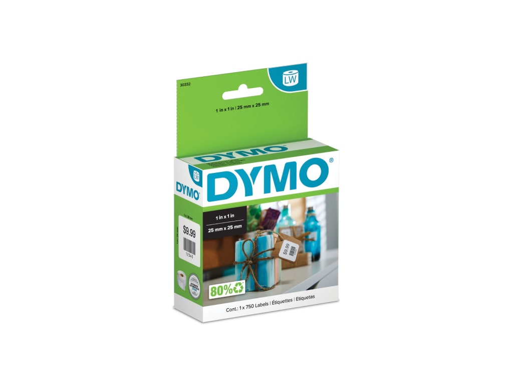 Dymo 30332 Labels, 1x1 Square Multipurpose Labels