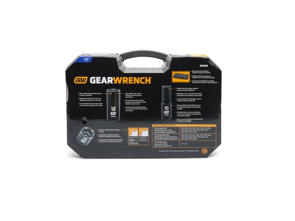 Conjunto de soquetes GEARWRENCH 84948N 39 peças, unidade de 1/2, 6 Conjunto de soquetes GEARWRENCH 84948N 39 peças, unidade de 1/2, 6