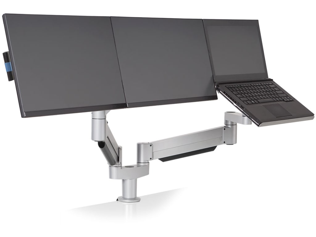 Innovative 7050-SWITCH1000500SR - Laptop + Dual Monitor Mount (Flat White,  Silver, Vista Black)