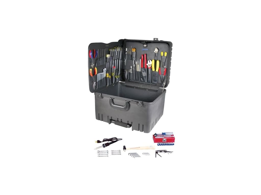 Jensen Tools JTK17HRT Electronics MRO Tool Kit, Wheeled Case, 17.75x14.5x 12", 65 Tools