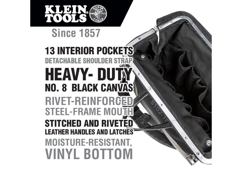 Deluxe Tool Bag, Black Canvas, 13 Pockets, 16-Inch - 510216SPBLK