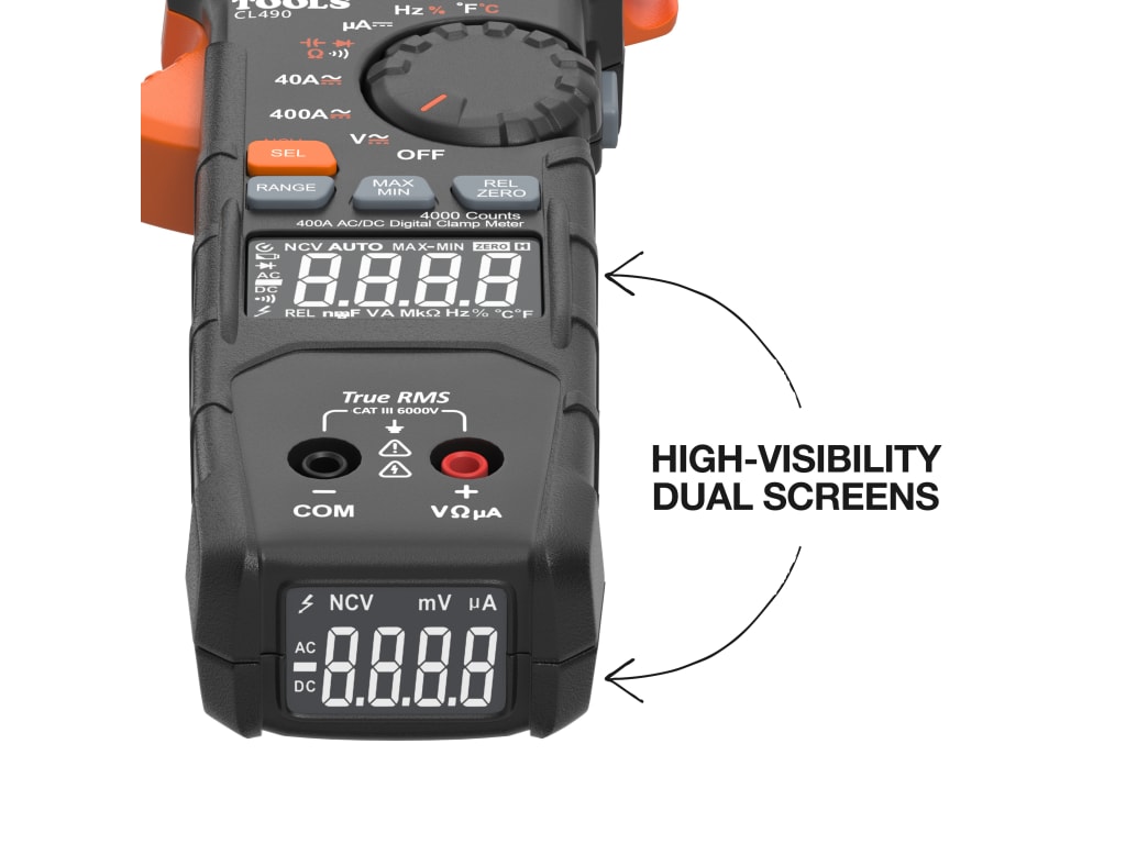 Klein Tools CL490 - Dual Display Auto-Ranging Digital Clamp Meter, 400A ...