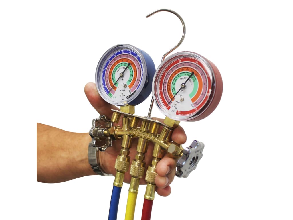 Mastercool 2 Way Aluminum Manifold Gauge Set With Hoses And Standard 1/4" SAE Fittings, 57161