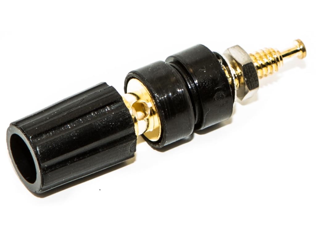 Mueller - BU-P3770-0 - Commercial Binding Post, Test Jack. Black Deluxe  5-Way Connector, Gold Plated Tellurium Copper.