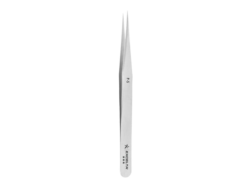 Excelta 5-S-ET Ergonomic Utility Tweezers - Stainless Steel Straight Tapered Ultra Fine Point Tip 001 Tip Width Product 5177237