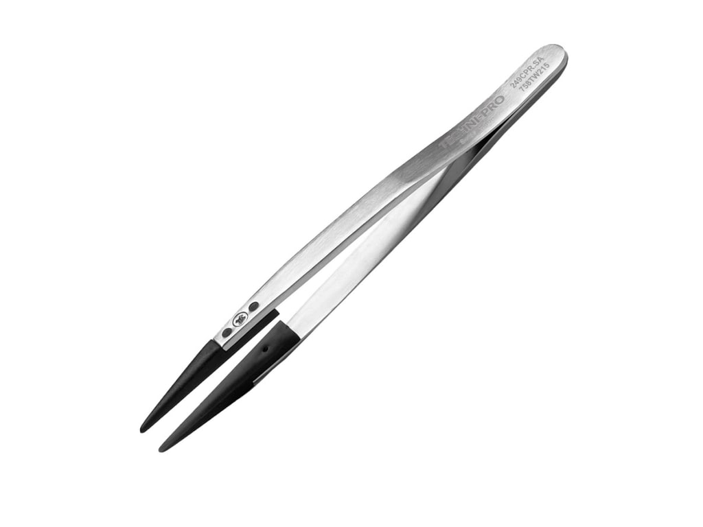 Techni-Pro 758TW215 - ESD Plastic Tip Tweezers, Style 249, Carbon PEEK Tips  A249CP, Thick, 5.1