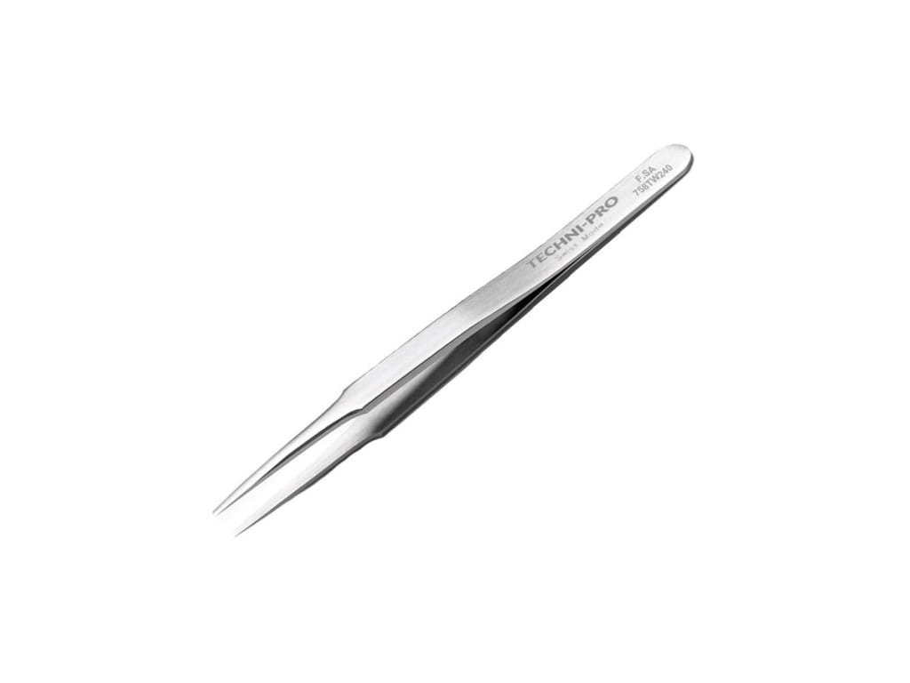 Techni-Pro 758TW240 - High Precision Tweezers, Style F,  Anti-Acid/Anti-Magnetic, Stainless Steel, Squared, 4.7