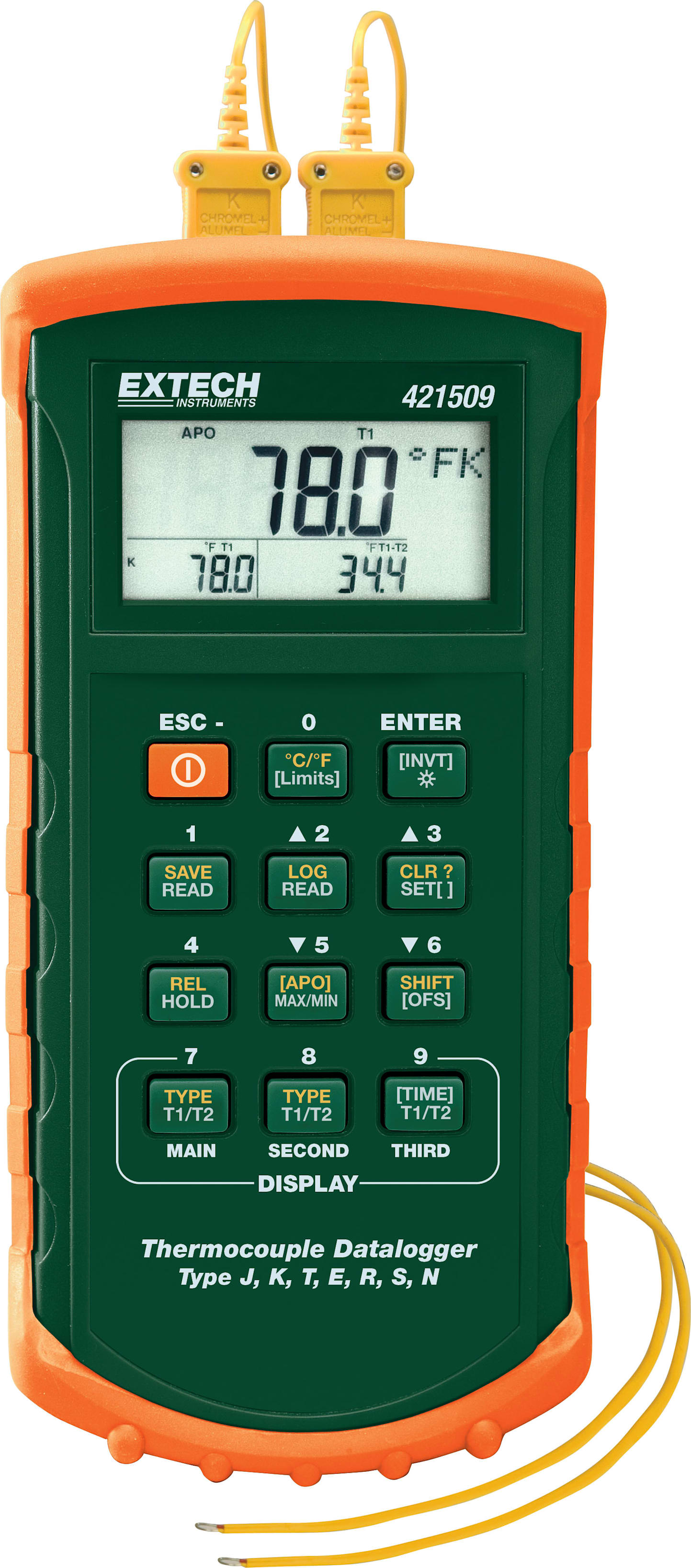 Extech 421509 Thermocouple 7 Dual Input Datalogger with Alarm