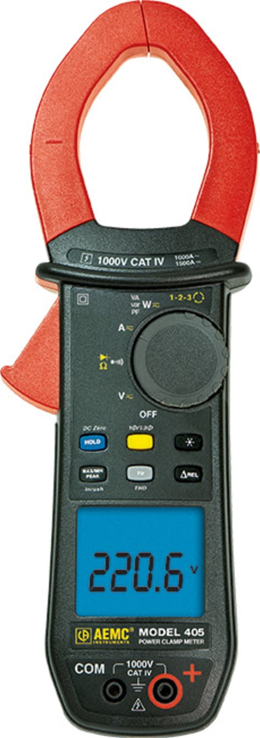 AEMC 405 - Power Clamp-on Meter (TRMS, 1000VAC/DC, 1000AAC/1500ADC, Ohms, Continuity, Phase Rotation, Power, THD)