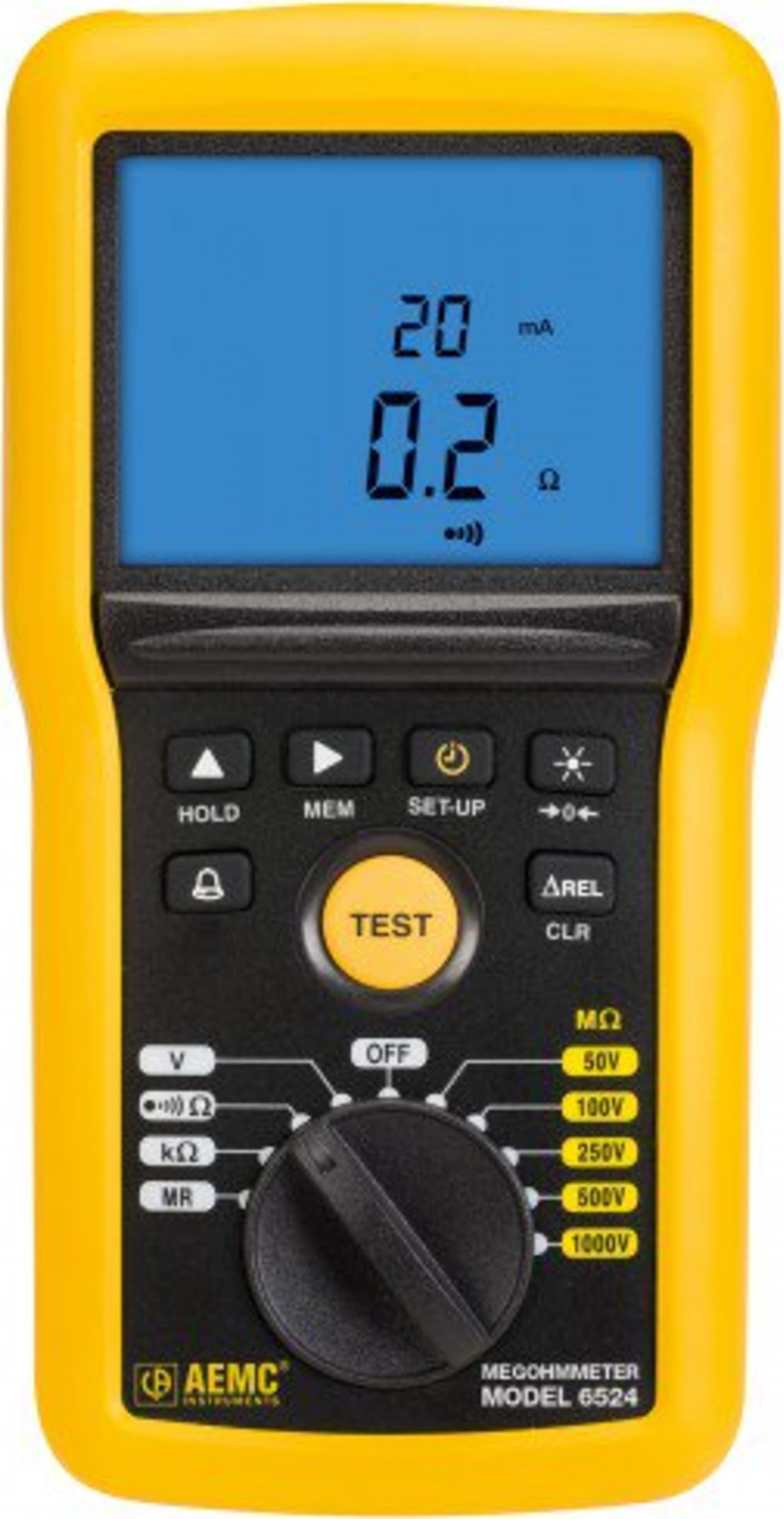 AEMC Megohmmeter Model 6524 (Digital w/ Analog Bargraph, Alarm, 50V, 100V, 250V, 500V, 1000V, Ohm, Continuity, V, kOhm, Mem)