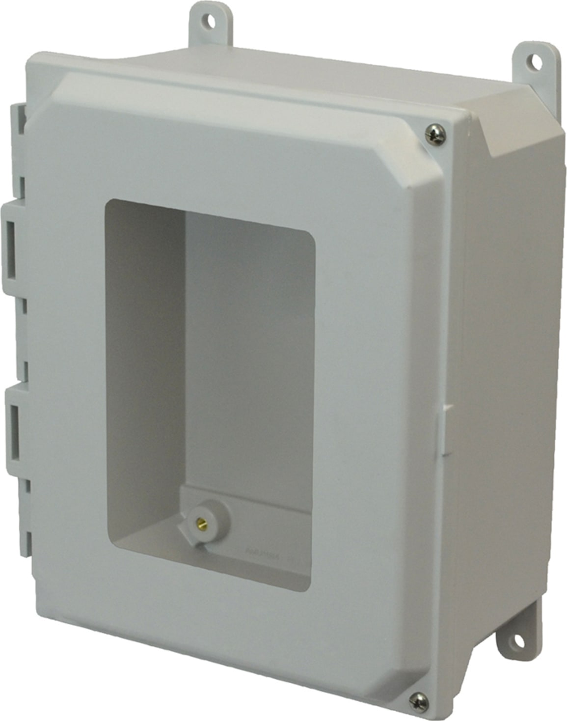 Allied Moulded AMU1084HW 10x8x4 NEMA 4X Hinged Screw Cover Window Foot Mount Fiberglass Enclosure