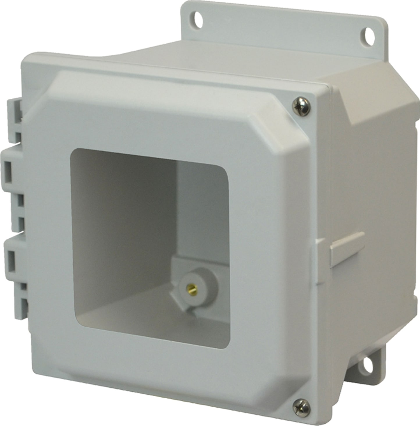 Allied Moulded AMU664HWF 6x6x4 NEMA 4X Hinged Screw Cover Window Flange Mount Fiberglass Enclosure