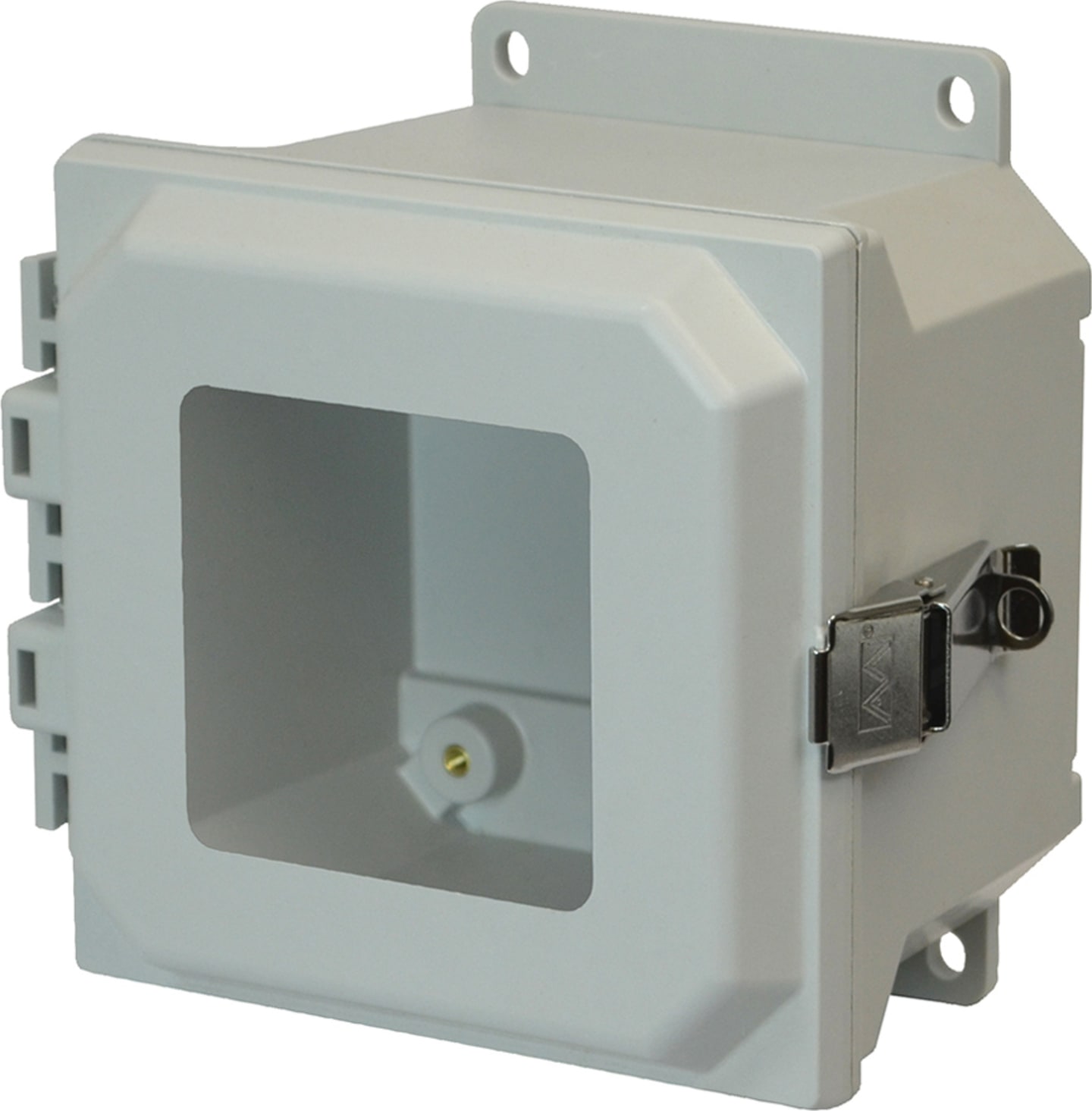 Allied Moulded AMU664LWF 6x6x4 NEMA 4X Snap Latch Hinged Cover Fiberglass Enclosure with Window and Flange