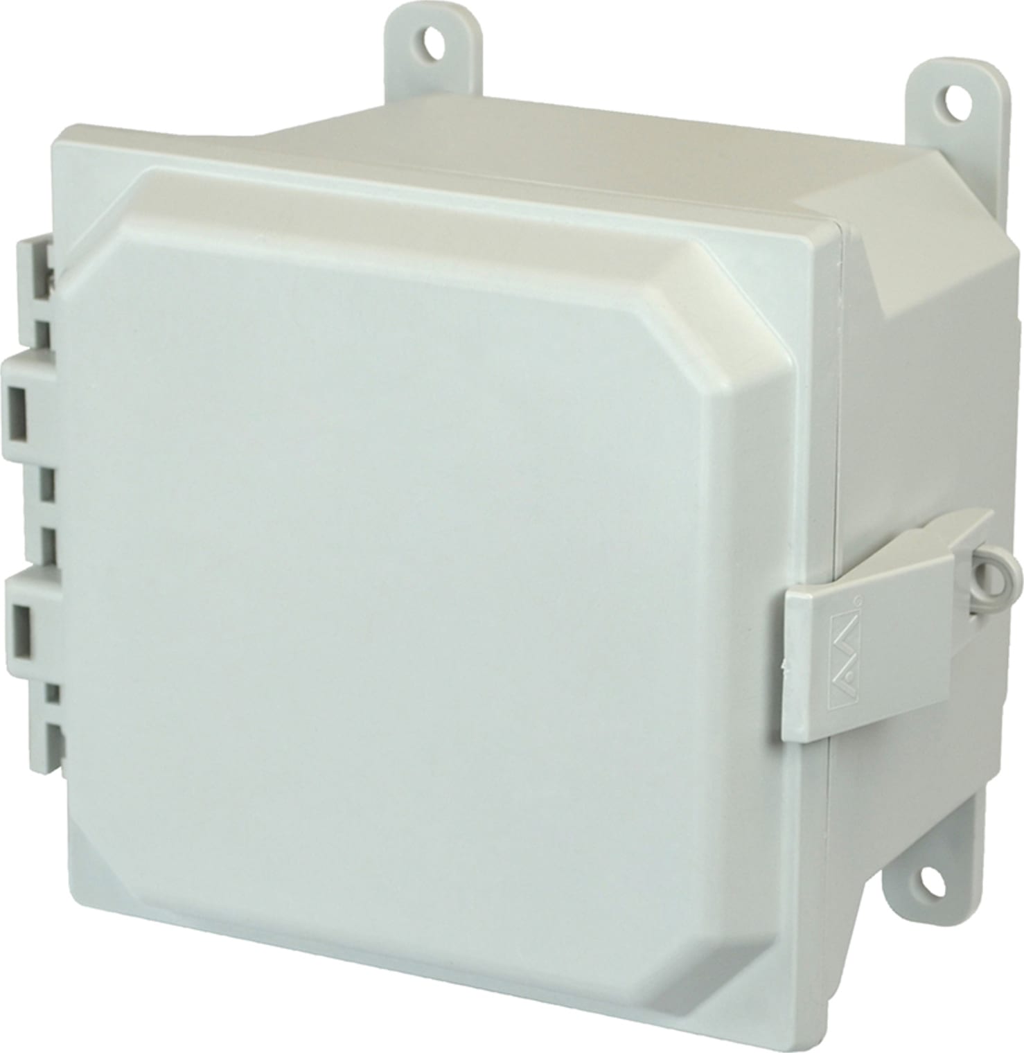Allied Moulded AMU664NL 6x6x4 NEMA 4X Fiberglass Enclosure Nonmetal Snap Latch Hinged Solid/Opaque Cover