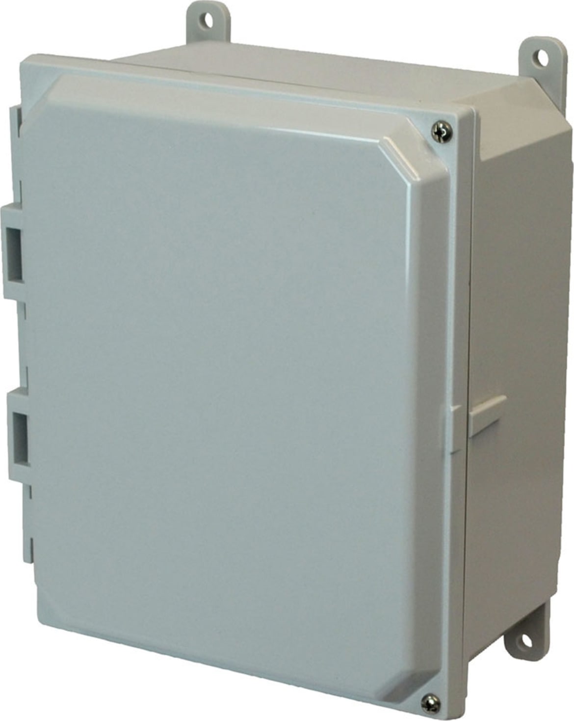 Allied Moulded AMP1084H 10" x 8" x 4" NEMA 4X Polycarbonate Enclosure with Hinged Screw Cover, Mounting Feet