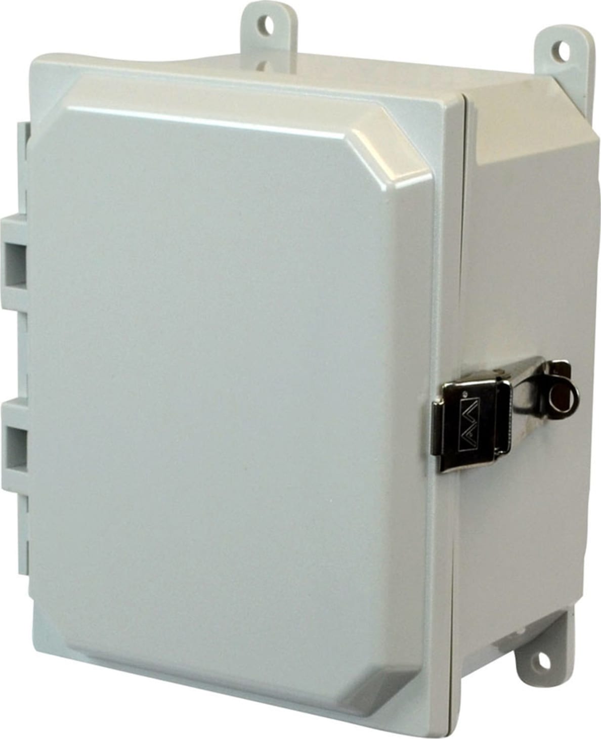 Allied Moulded AMP1084L 10" x 8" x 4" NEMA 4X Polycarbonate Enclosure with Lockable Metal Snap Latch Hinged Cover, Mounting Feet