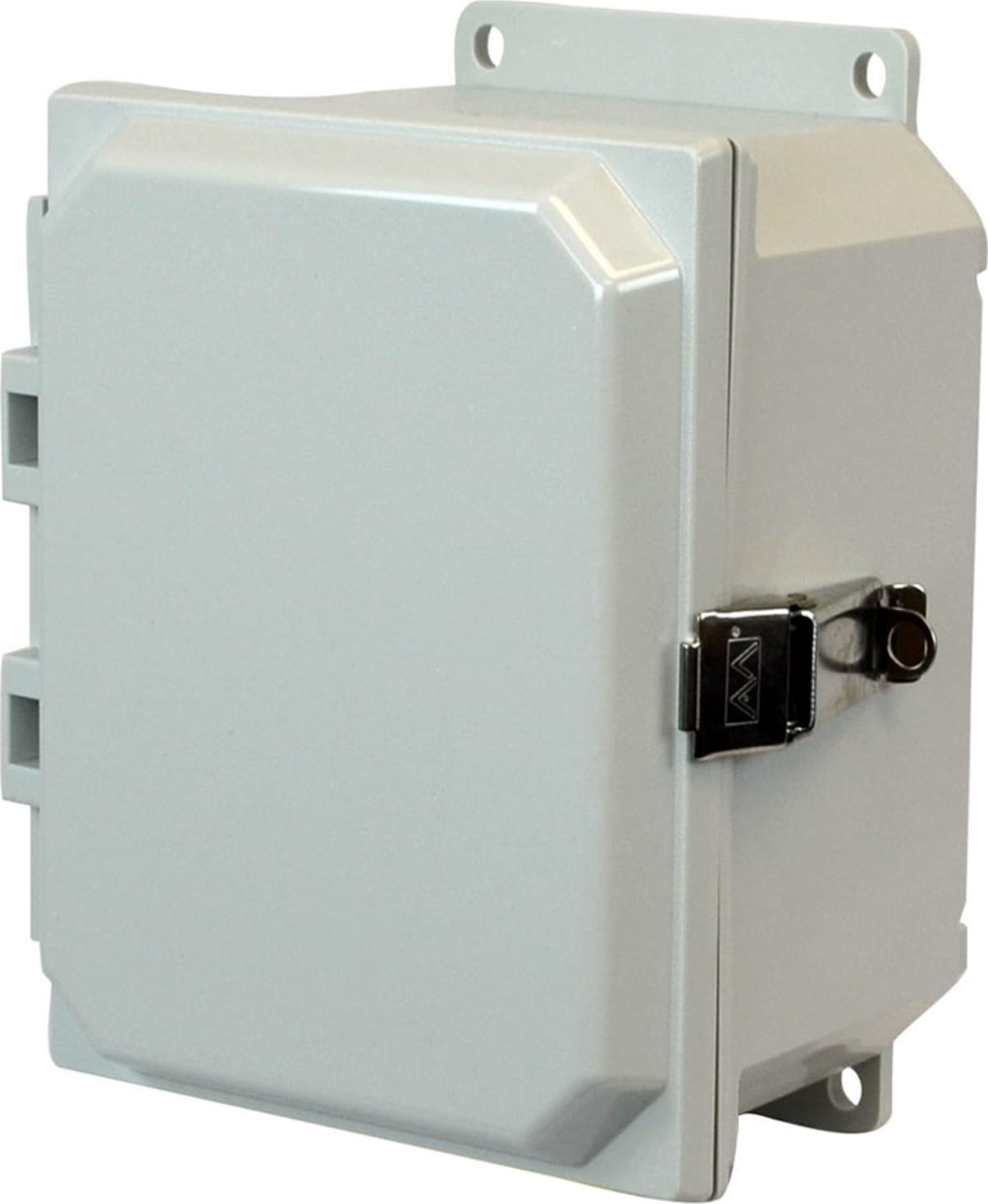 Allied Moulded AMP1084LF 10" x 8" x 4" NEMA 4X Polycarbonate Enclosure with Lockable Metal Snap Latch Hinged Cover, Mounting Flange