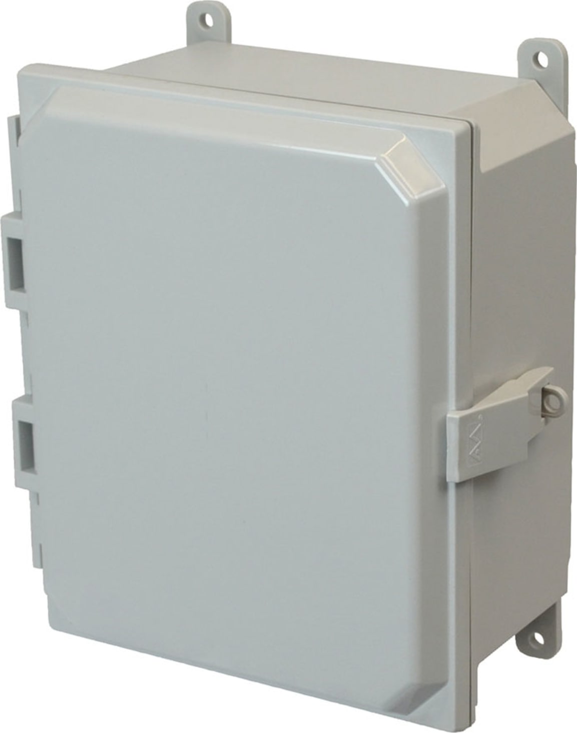 Allied Moulded AMP1084NL 10" x 8" x 4" NEMA 4X Polycarbonate Enclosure with Lockable Nonmetal Snap Latch Hinged Cover, Mounting Feet