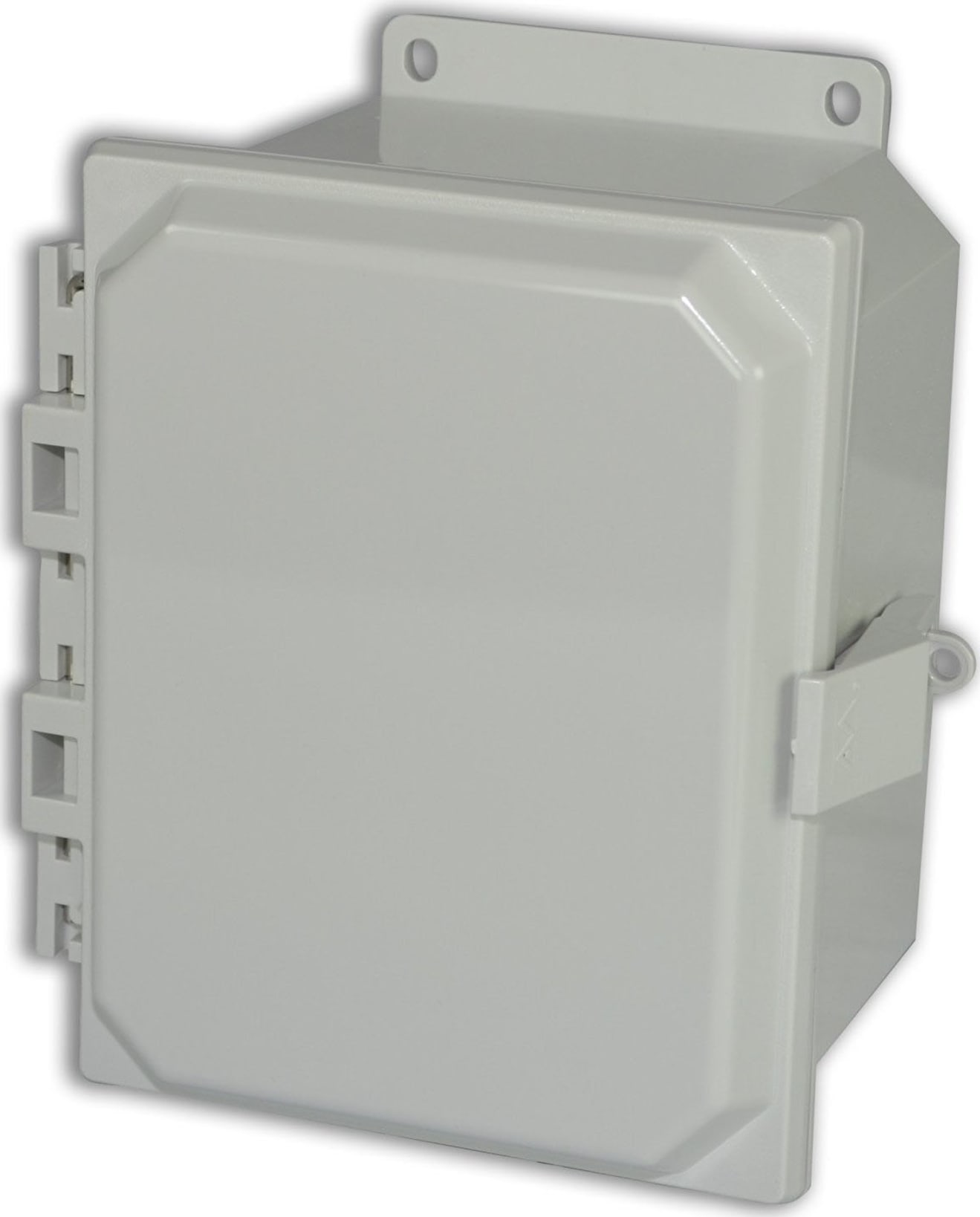 Allied Moulded AMP1084NLF 10" x 8" x 4" NEMA 4X Polycarbonate Enclosure with Lockable Nonmetal Snap Latch Hinged Cover, Mounting Flange