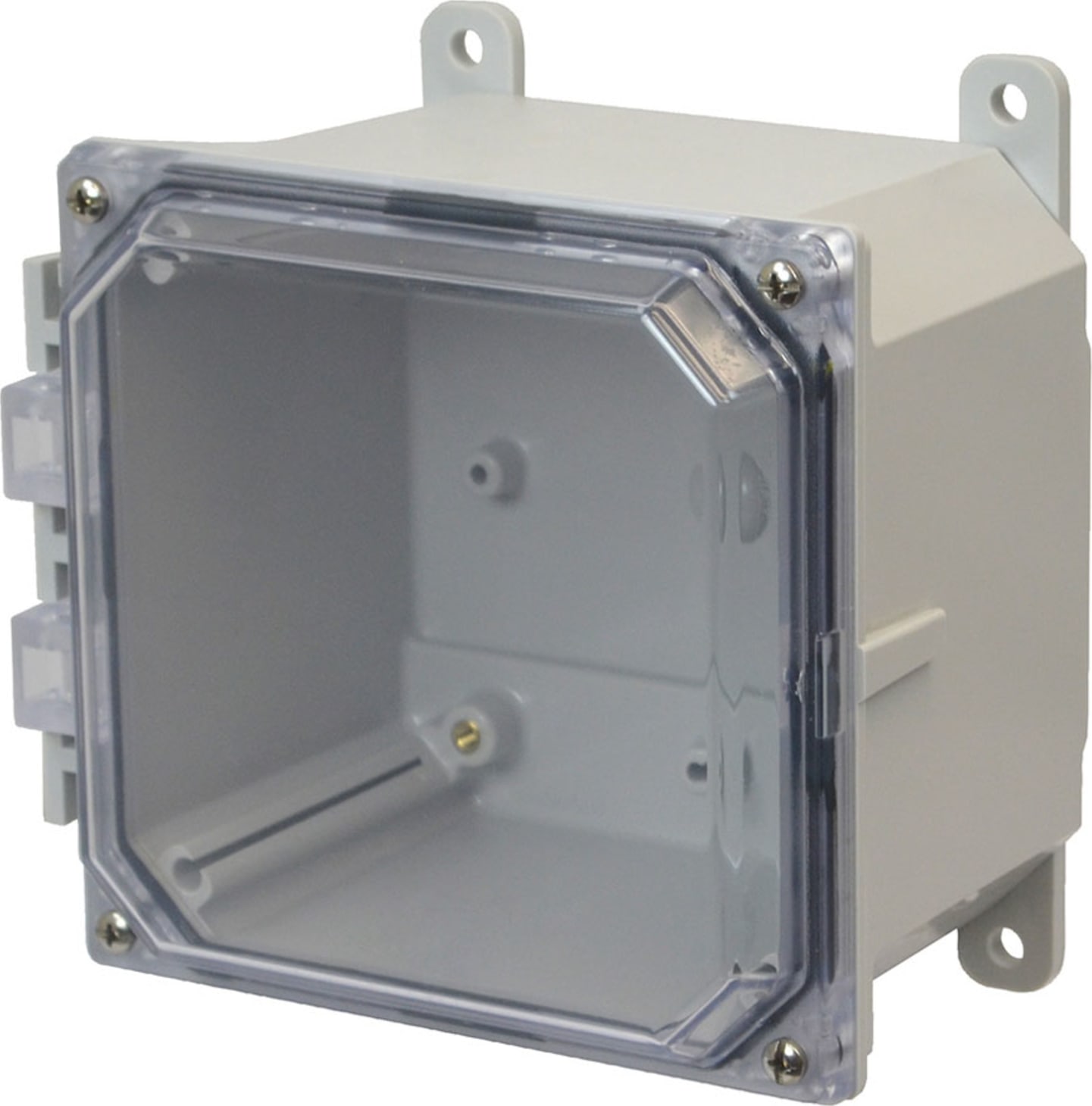 Allied Moulded AMP664CC 6" x 6" x 4" Polycarbonate Enclosure with Lift-Off Clear Screw Cover