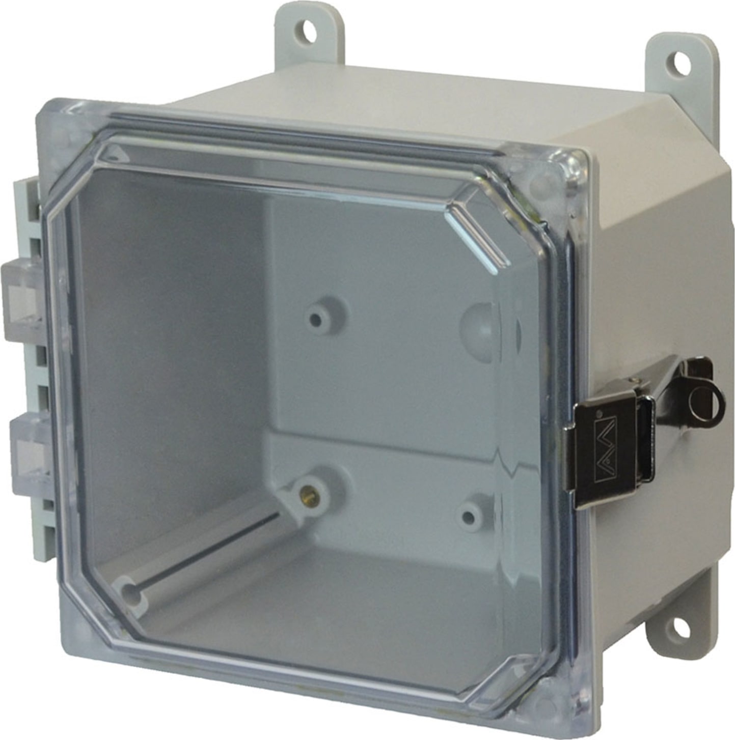 Allied Moulded AMP664CCL 6" x 6" x 4" Polycarbonate Enclosure with Metal Snap Latches