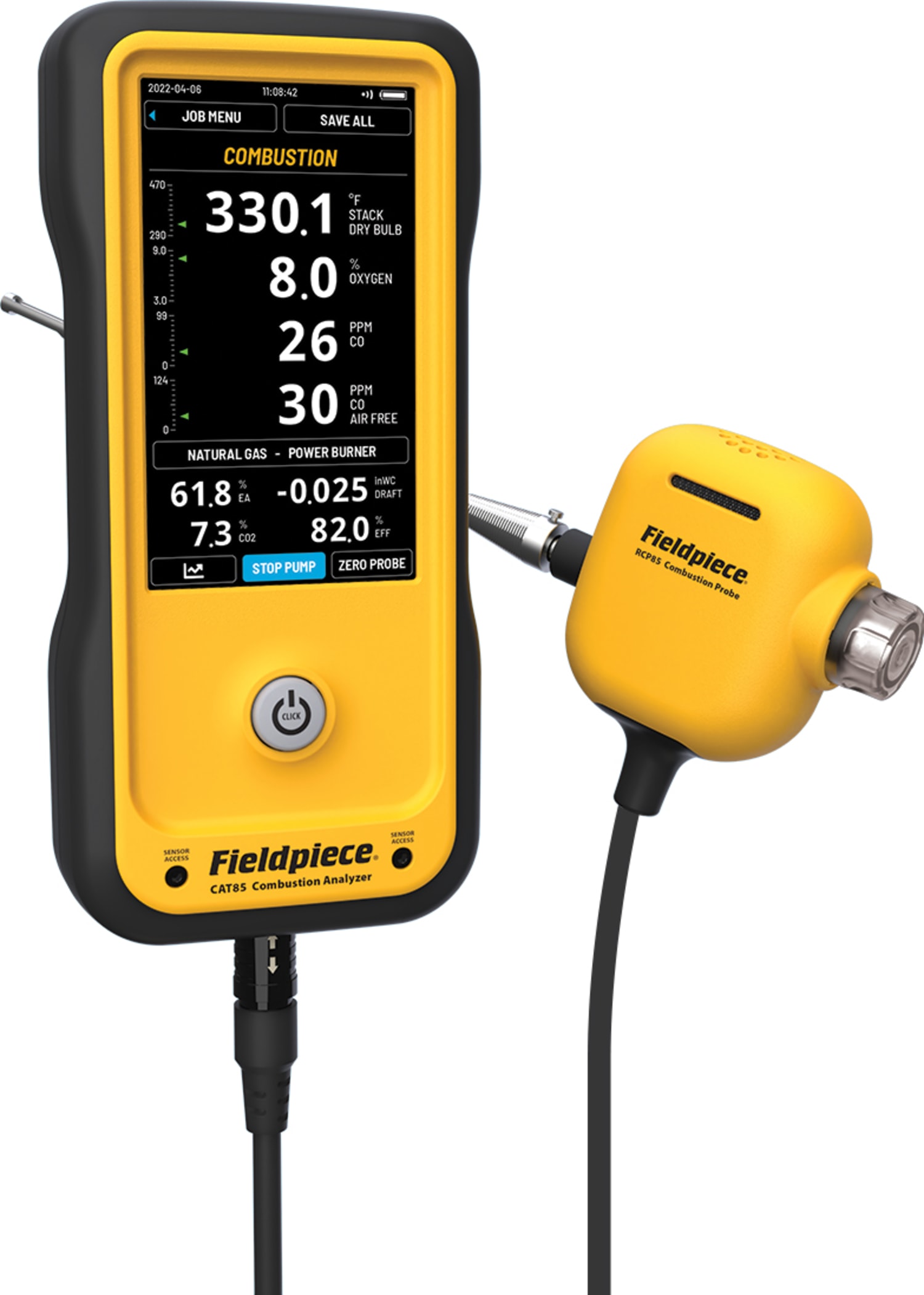 Fieldpiece CAT85 Combustion Analyzer with Live Draft and Built-in Monometer