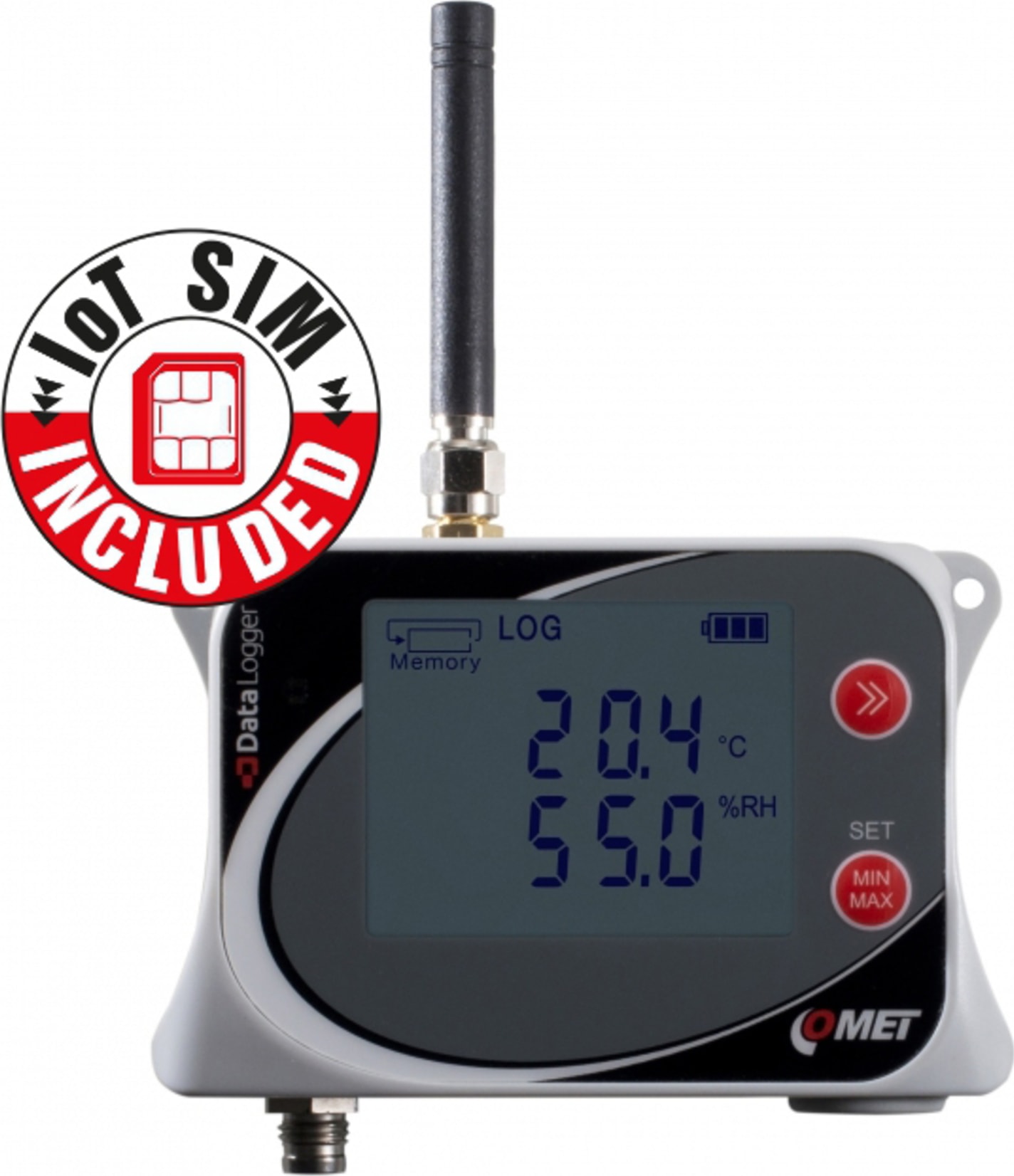 Comet U3121Msim - IoT Wireless Temperature and Humidity Datalogger for External Probe, GSM Modem, Flat Rate SIM Card