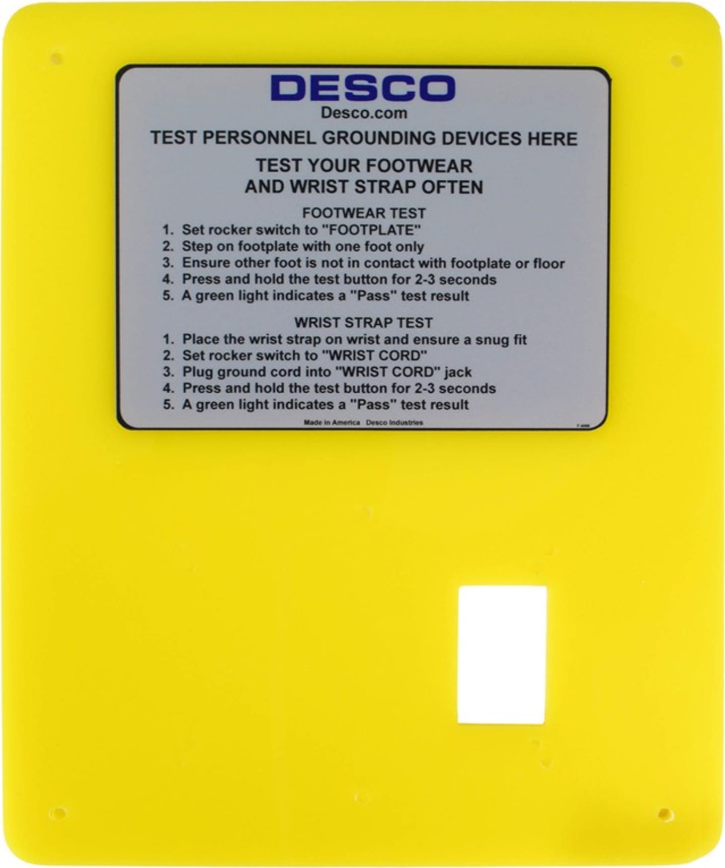 DESCO 19261 - Combo Tester Mounting Plate with Testing Instructions