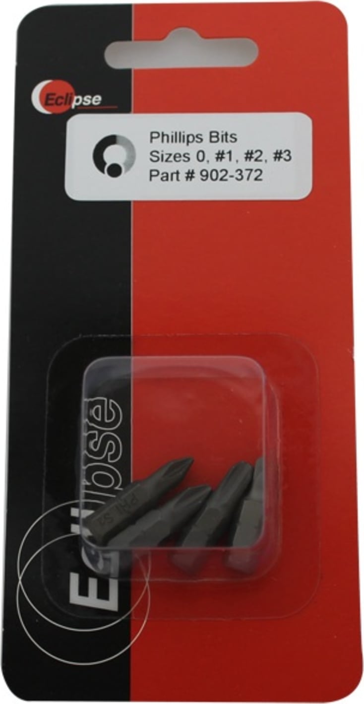 Eclipse Tools 902-372 - 4 Pc Phillips 1inch Insert Bit Set-Sizes 0,#1,#2,#3