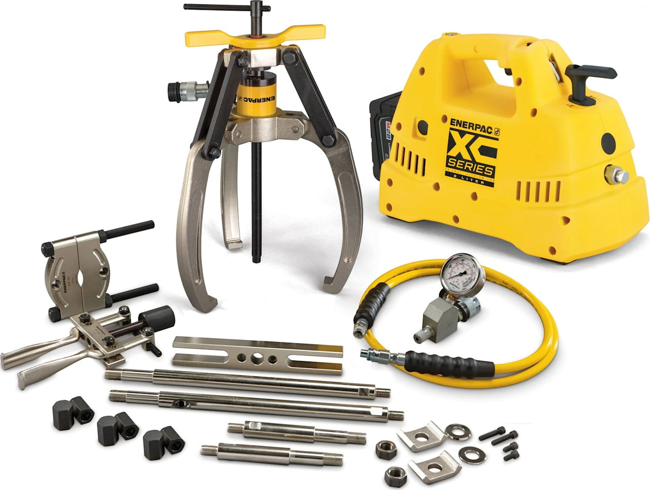 Enerpac LGHMS314CE - Hydraulic Lock-Grip Master Puller Set w/ Cordless Pump, 230V, 14 Ton