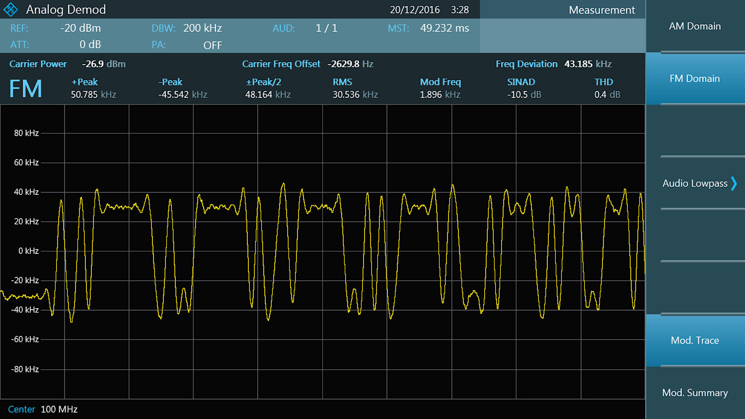 Rohde & Schwarz FPC-K7 Modulation Analysis: FM Trace