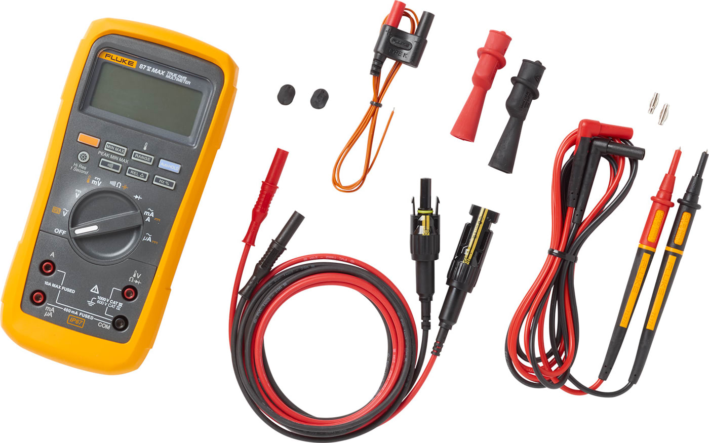Fluke FLK-87VMAX-PVLEAD1 - 87V Max True RMS Digital Multimeter with Pomona Electronics PVLEAD1 Solar PV Test Lead Set