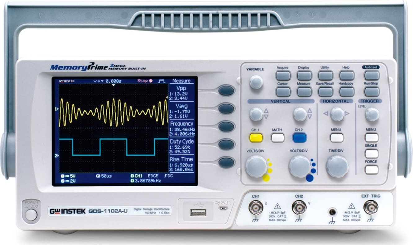 Instek GDS-1102A-U Digital Oscilloscope 2CH w/ TFT Color LCD Display 100MHz
